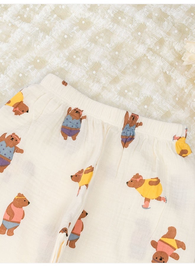 Dancing Bear print soft Muslin organic Cotton Kids Nightsuit