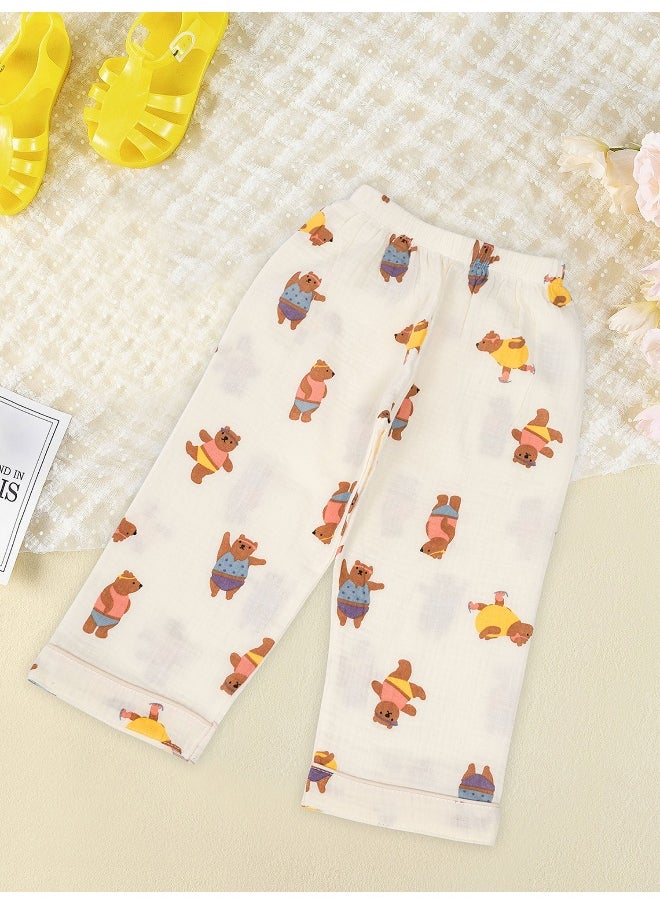 Dancing Bear print soft Muslin organic Cotton Kids Nightsuit