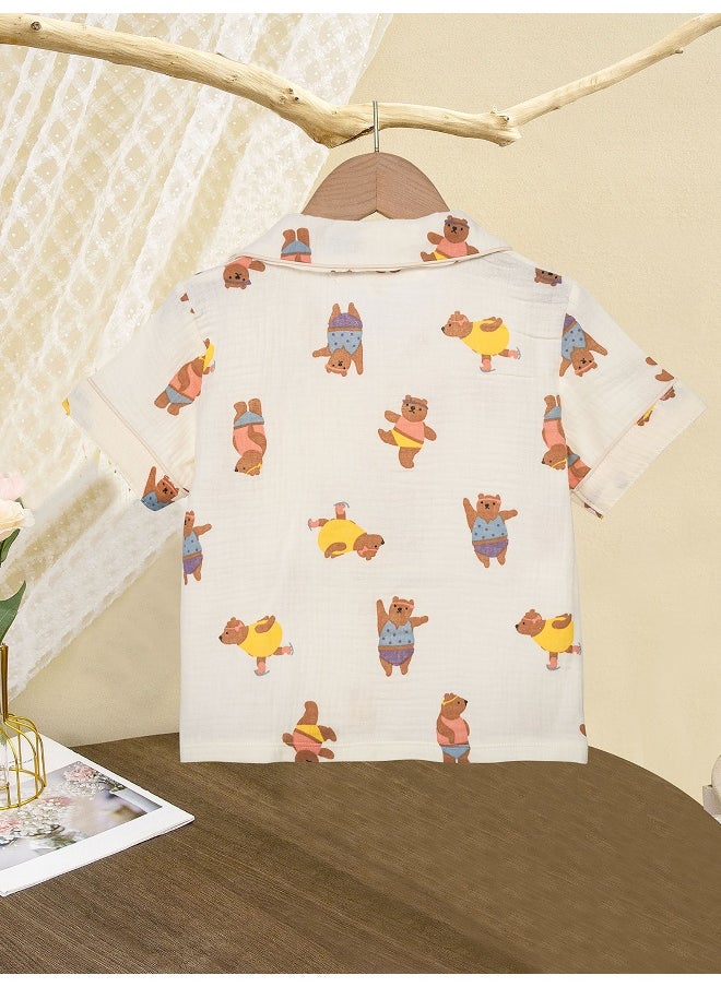 Dancing Bear print soft Muslin organic Cotton Kids Nightsuit