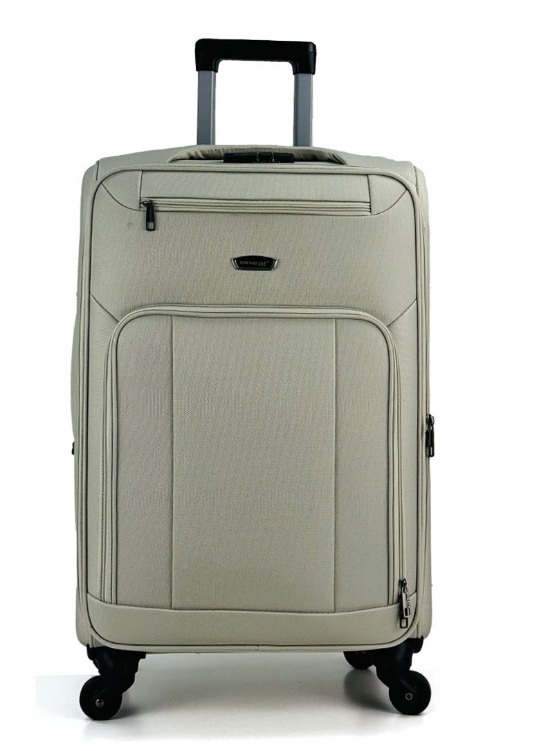 3-Piece Softside Expandable Luggage Set – Lightweight Travel Suitcase with Combination Lock, 360° Spinner Wheels, Durable Nylon-Cotton Fabric, Adjustable Telescopic Handle and Safe anti-theft Expandable Zipper – Large, Medium & Carry-On Trolley Bags - (12kg/25kg/35kg ) (20''/24''/28'') – WHITE