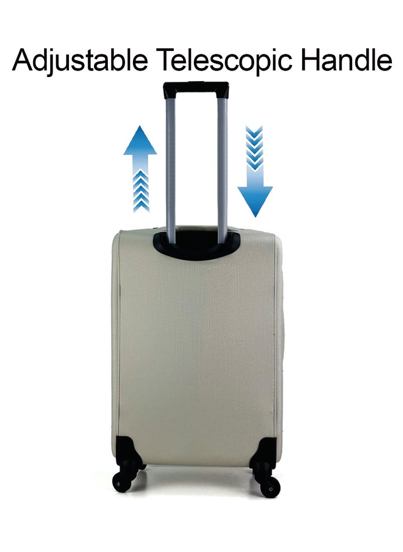 3-Piece Softside Expandable Luggage Set – Lightweight Travel Suitcase with Combination Lock, 360° Spinner Wheels, Durable Nylon-Cotton Fabric, Adjustable Telescopic Handle and Safe anti-theft Expandable Zipper – Large, Medium & Carry-On Trolley Bags - (12kg/25kg/35kg ) (20''/24''/28'') – WHITE
