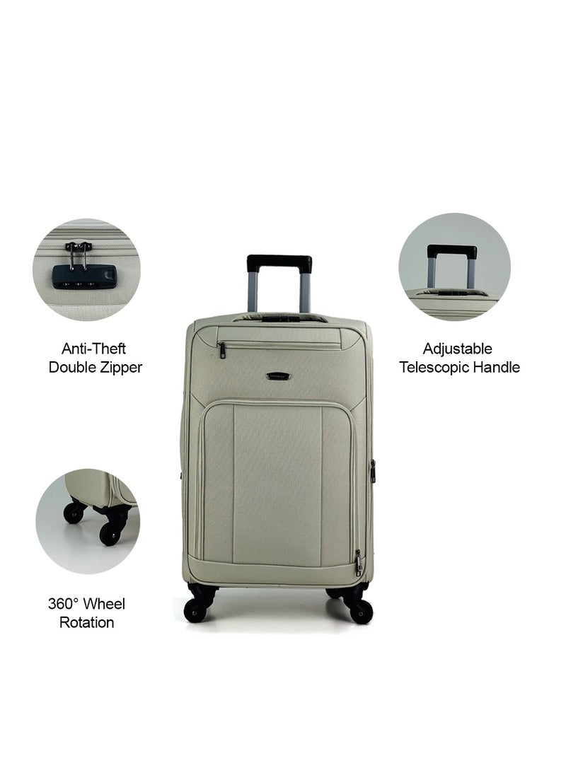 3-Piece Softside Expandable Luggage Set – Lightweight Travel Suitcase with Combination Lock, 360° Spinner Wheels, Durable Nylon-Cotton Fabric, Adjustable Telescopic Handle and Safe anti-theft Expandable Zipper – Large, Medium & Carry-On Trolley Bags - (12kg/25kg/35kg ) (20''/24''/28'') – WHITE