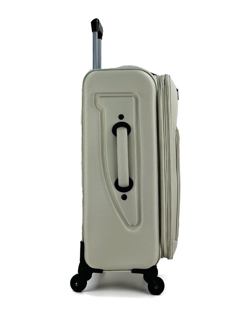 3-Piece Softside Expandable Luggage Set – Lightweight Travel Suitcase with Combination Lock, 360° Spinner Wheels, Durable Nylon-Cotton Fabric, Adjustable Telescopic Handle and Safe anti-theft Expandable Zipper – Large, Medium & Carry-On Trolley Bags - (12kg/25kg/35kg ) (20''/24''/28'') – WHITE