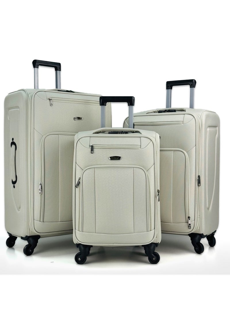 3-Piece Softside Expandable Luggage Set – Lightweight Travel Suitcase with Combination Lock, 360° Spinner Wheels, Durable Nylon-Cotton Fabric, Adjustable Telescopic Handle and Safe anti-theft Expandable Zipper – Large, Medium & Carry-On Trolley Bags - (12kg/25kg/35kg ) (20''/24''/28'') – WHITE