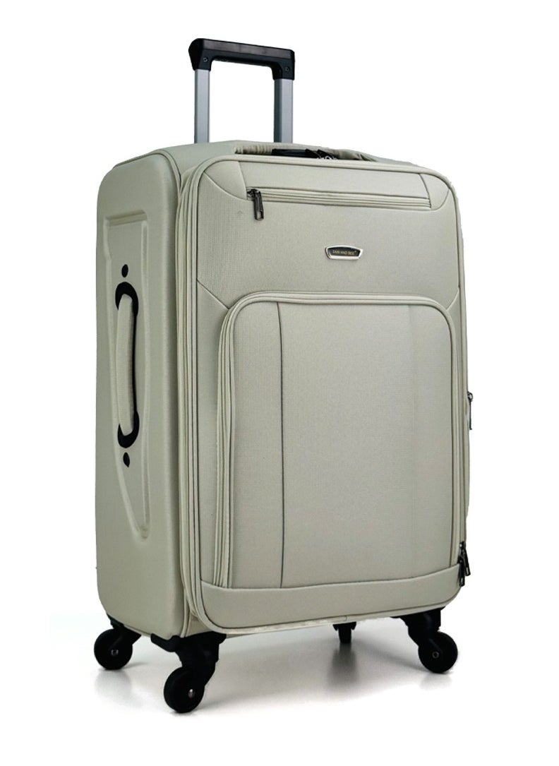 3-Piece Softside Expandable Luggage Set – Lightweight Travel Suitcase with Combination Lock, 360° Spinner Wheels, Durable Nylon-Cotton Fabric, Adjustable Telescopic Handle and Safe anti-theft Expandable Zipper – Large, Medium & Carry-On Trolley Bags - (12kg/25kg/35kg ) (20''/24''/28'') – WHITE