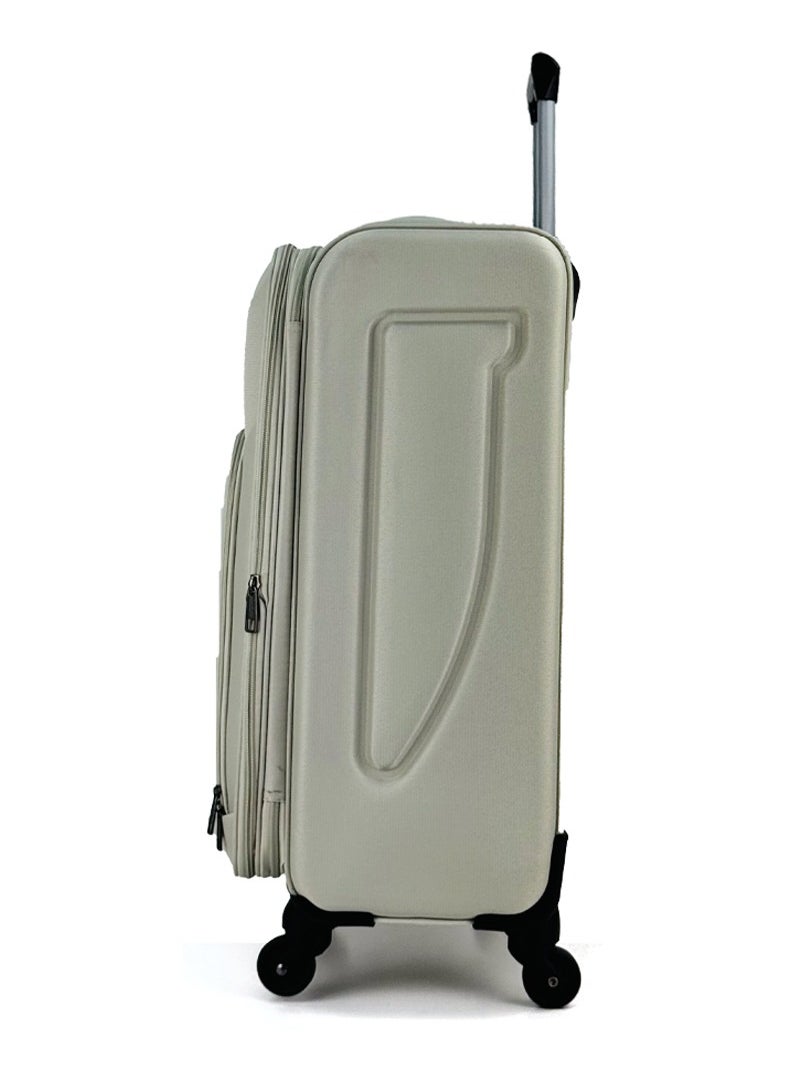 3-Piece Softside Expandable Luggage Set – Lightweight Travel Suitcase with Combination Lock, 360° Spinner Wheels, Durable Nylon-Cotton Fabric, Adjustable Telescopic Handle and Safe anti-theft Expandable Zipper – Large, Medium & Carry-On Trolley Bags - (12kg/25kg/35kg ) (20''/24''/28'') – WHITE