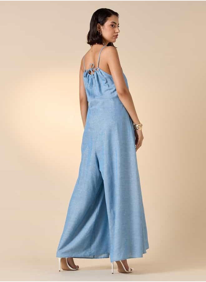 Iconic Sleeveless Jumpsuit with Bead and Tie-Up Detail
