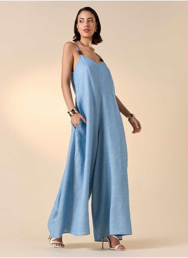 Iconic Sleeveless Jumpsuit with Bead and Tie-Up Detail