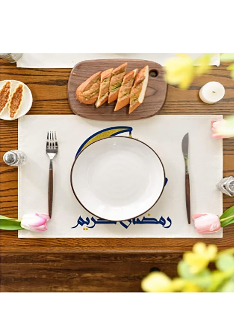 1 PCS Eid Mubarak Table Flag + 4 PCS Table Placemats Ramadan Kareem Table Decorations Star Moon Lantern Ramadan Decor Sets For Dining Supply