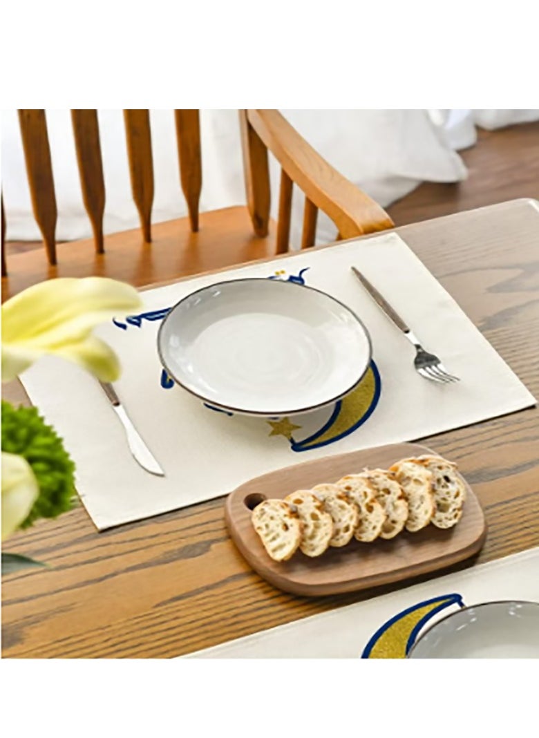 1 PCS Eid Mubarak Table Flag + 4 PCS Table Placemats Ramadan Kareem Table Decorations Star Moon Lantern Ramadan Decor Sets For Dining Supply