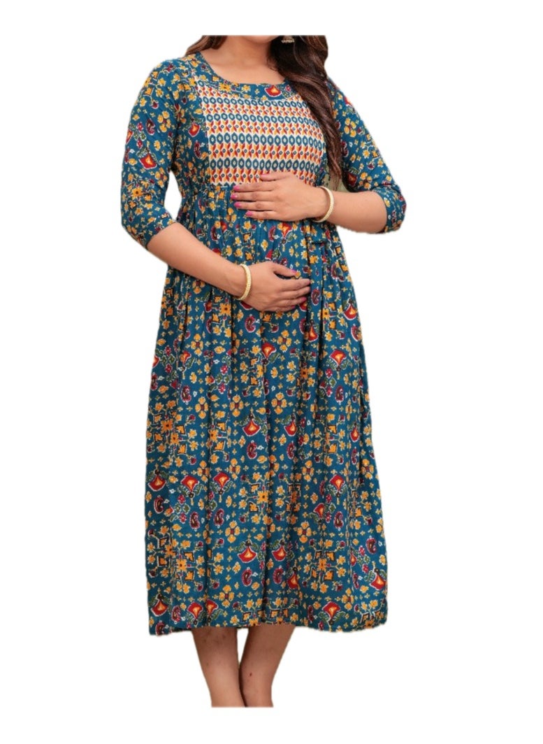 Zebees Cotton Maternity & Feeding Dress, Comfortable Fit, Concealed Zips