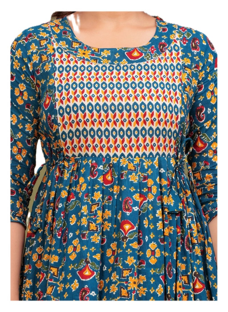 Zebees Cotton Maternity & Feeding Dress, Comfortable Fit, Concealed Zips