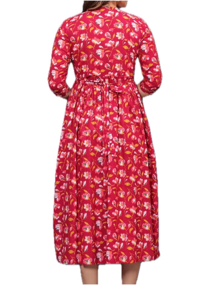 Zebees Cotton Maternity & Feeding Dress, Comfortable Fit, Concealed Zips