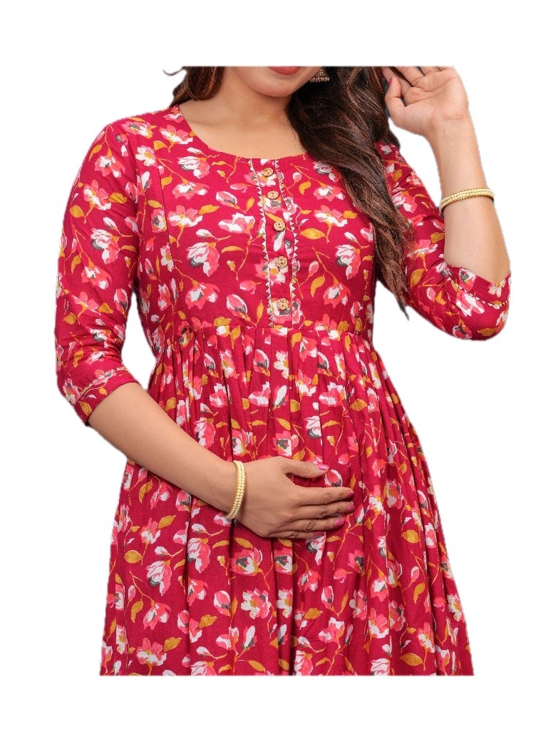 Zebees Cotton Maternity & Feeding Dress, Comfortable Fit, Concealed Zips