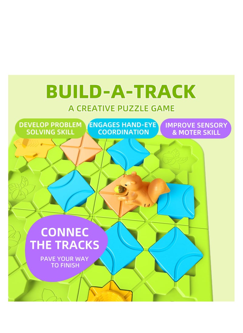 Logical Road Builder Game, Large Educational Smart Brain Teasers Puzzles Toys, Build-A-Track Brain Teaser Puzzles with 118 Challenges & 5 Difficulty Levels Squirrel Logic Track Building Blocks