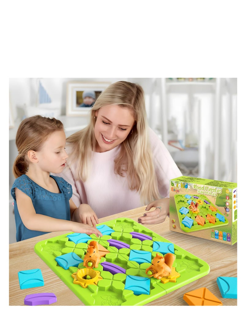 Logical Road Builder Game, Large Educational Smart Brain Teasers Puzzles Toys, Build-A-Track Brain Teaser Puzzles with 118 Challenges & 5 Difficulty Levels Squirrel Logic Track Building Blocks