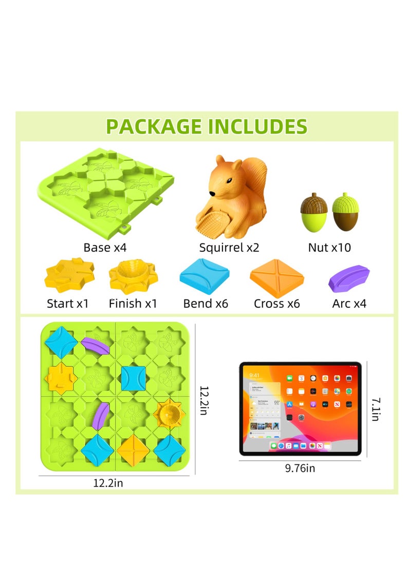 Logical Road Builder Game, Large Educational Smart Brain Teasers Puzzles Toys, Build-A-Track Brain Teaser Puzzles with 118 Challenges & 5 Difficulty Levels Squirrel Logic Track Building Blocks