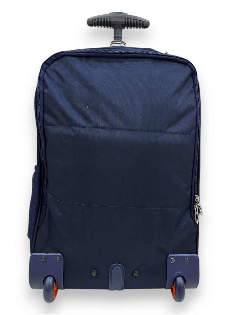 Blue Laptop Travel Backpack with 2 Wheels for Men and Women
