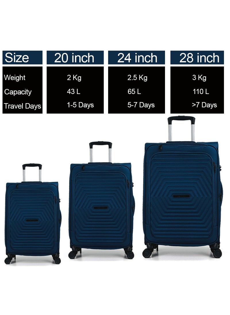 Luggage Bag 3-Piece Set – Softside Expandable, Ultra-Lightweight, Waterproof & Durable Suitcase with TSA Lock, 360° Double Spinner Wheels, Anti-Theft Zipper & Multi-Pocket Design – 20