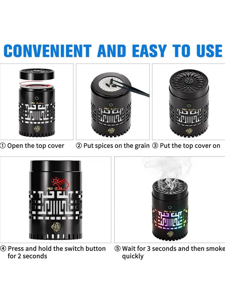 Bukhoor Burner, Electric Oud Incense, Aroma Diffuser with long lasting battery, Usb Rechargeable, Great gift for Home, Car, Desert Camping & Travel.