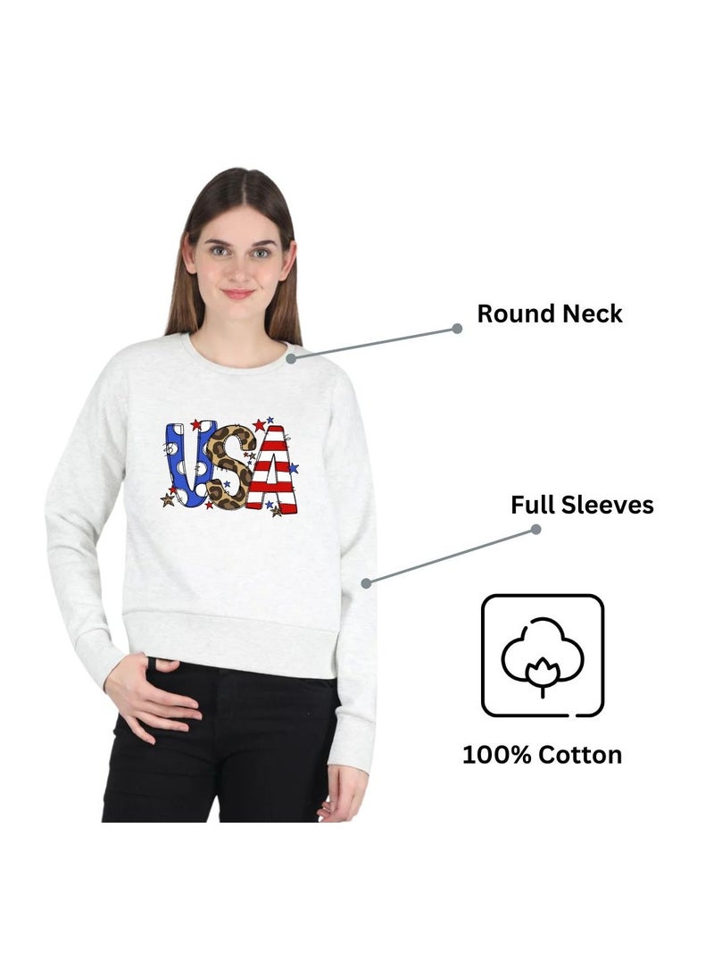 USA Printed Women's Sweatshirt–Full Sleeve,Soft Cotton Fabric|Comfortable&Stylish|Casual Sweatshirt For Everyday Wear|Sweatshirt For Women's
