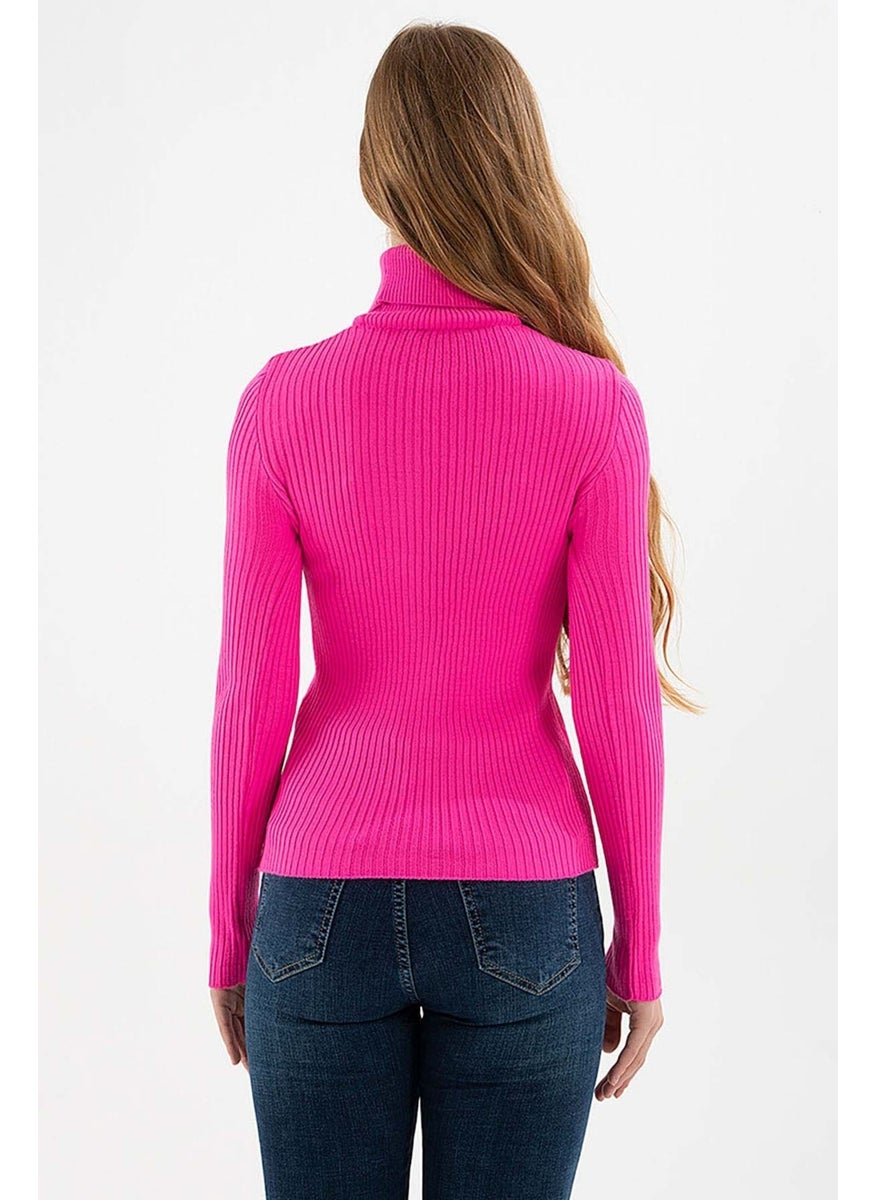 Women's Ribbed Turtleneck Sweater 23K0288K1 Fuchsia