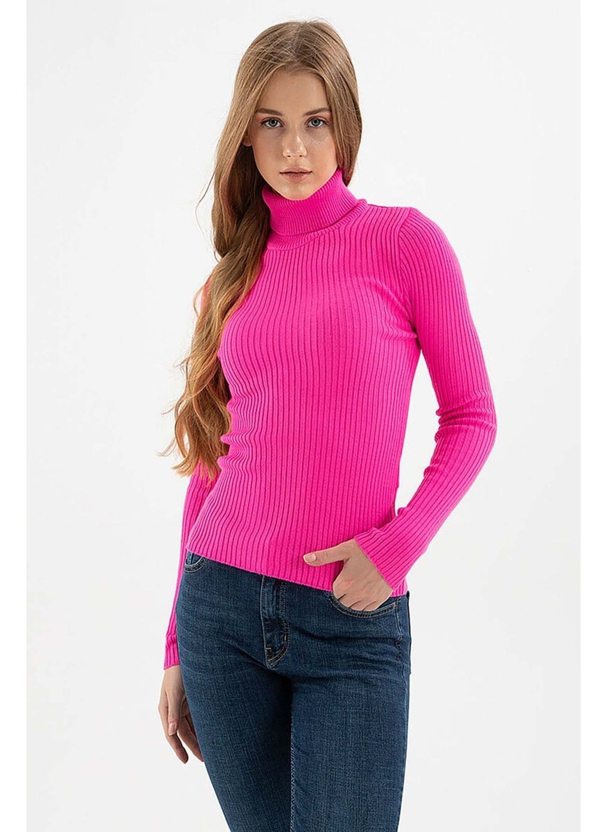 Women's Ribbed Turtleneck Sweater 23K0288K1 Fuchsia