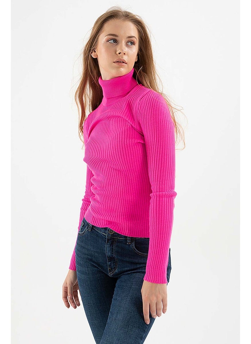 Women's Ribbed Turtleneck Sweater 23K0288K1 Fuchsia