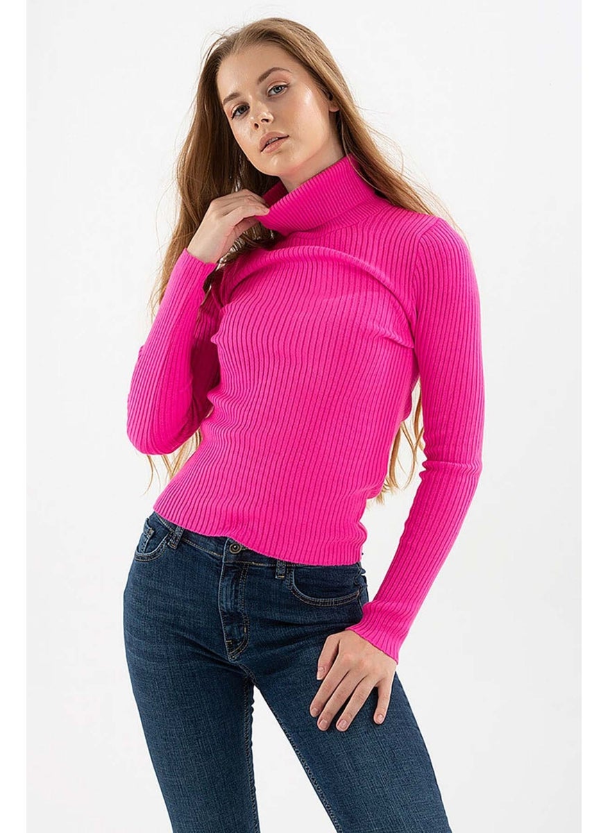 Women's Ribbed Turtleneck Sweater 23K0288K1 Fuchsia