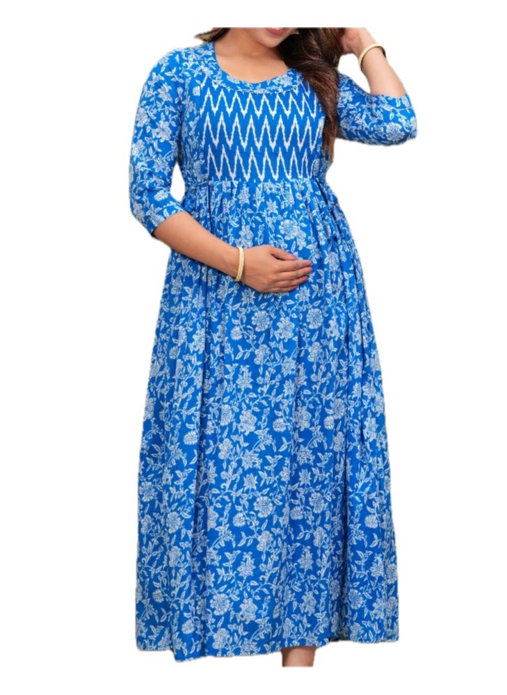 Zebees Cotton Maternity & Feeding Dress, Comfortable Fit, Concealed Zips