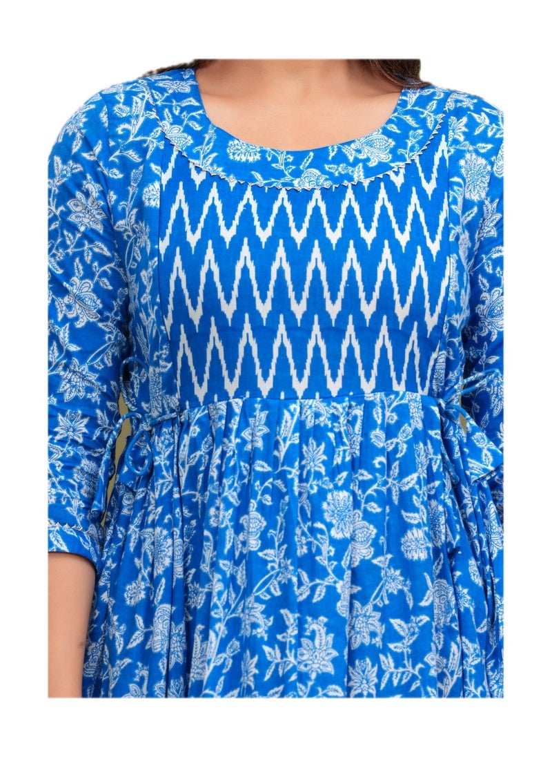 Zebees Cotton Maternity & Feeding Dress, Comfortable Fit, Concealed Zips