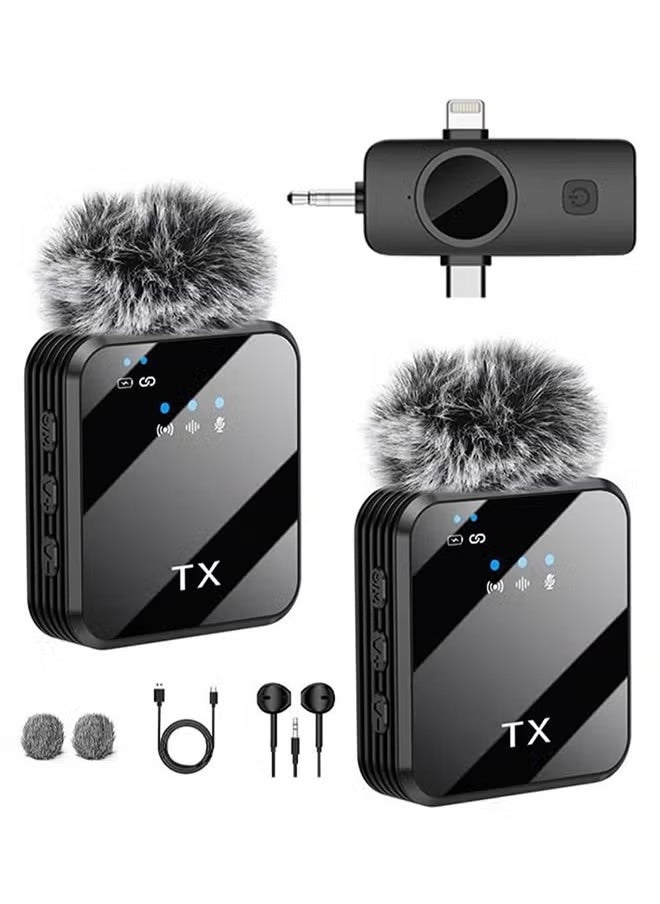 Wireless Lavalier Microphone Douyin Live Broadcast Mobile Video Recording 2.4G Noise Reduction Mini Microphone Live Video Recording Vlog Interview Online Classroom