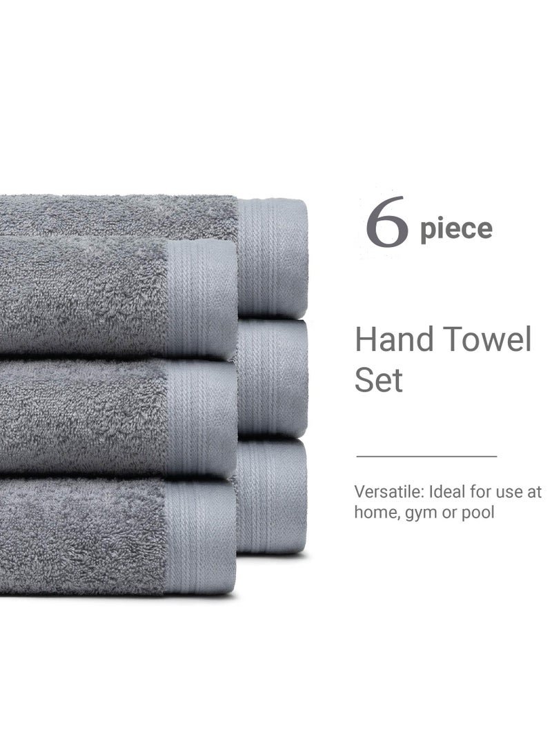 6-Piece Towel Set, Super Soft Grey Hand Towels Terry Striped Weave Pattern Ultra Absorbent 100% Cotton Towel for Bathroom（34*70 cm）
