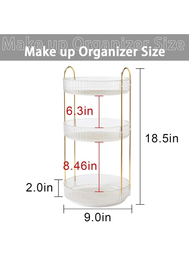 Rotating Makeup Organizer for Vanity 3 Tier, High-Capacity Skincare Clear Make Up Storage Perfume Organizers Cosmetic Dresser Organizer Countertop 360 Spinning（Clear）