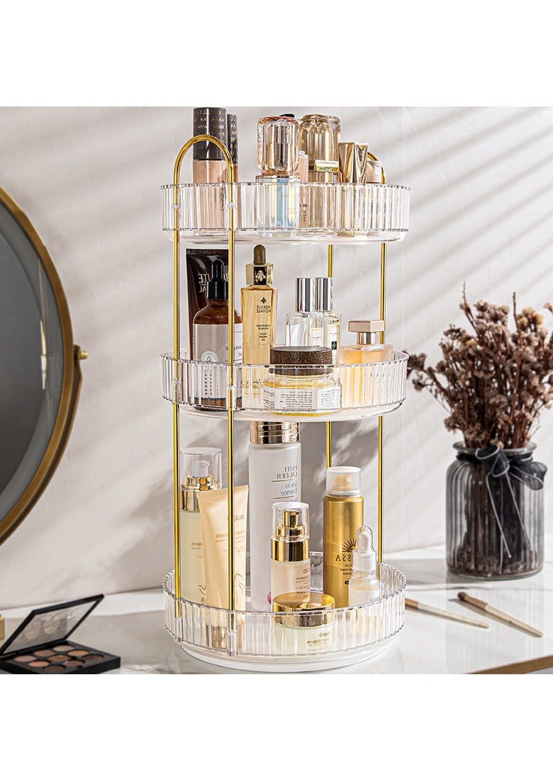 Rotating Makeup Organizer for Vanity 3 Tier, High-Capacity Skincare Clear Make Up Storage Perfume Organizers Cosmetic Dresser Organizer Countertop 360 Spinning（Clear）