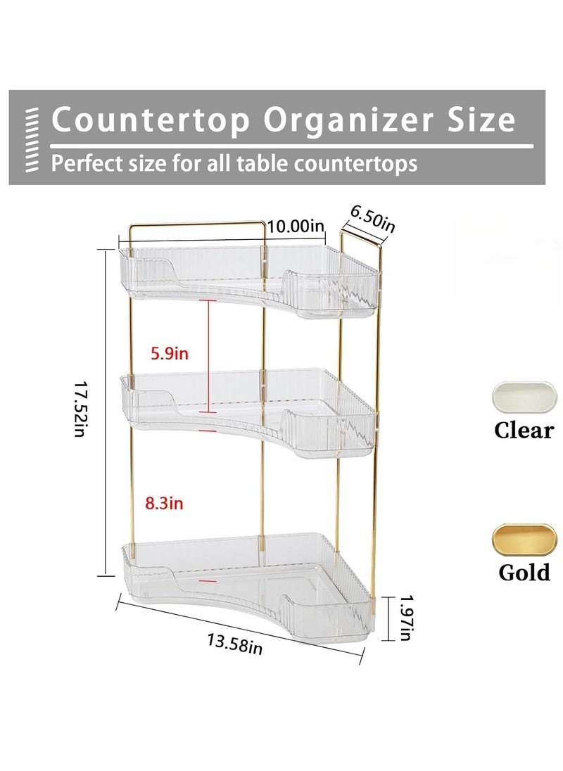 3-Tier Corner Bathroom Counter Organizer, Countertop Perfume Tray and Vanity Organizer, Makeup Cosmetic Storage Corner Storage Organizers for Bathroom Kitchen Dresser