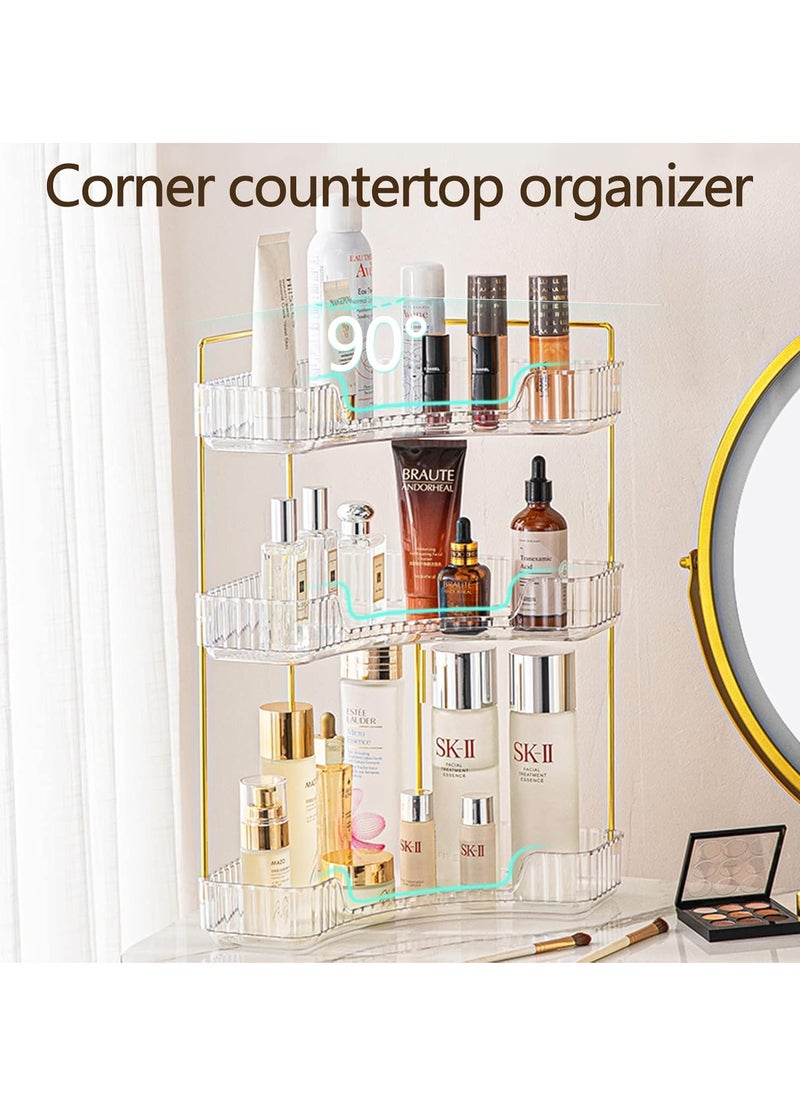 3-Tier Corner Bathroom Counter Organizer, Countertop Perfume Tray and Vanity Organizer, Makeup Cosmetic Storage Corner Storage Organizers for Bathroom Kitchen Dresser