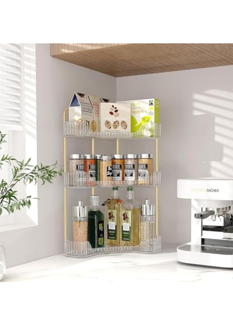 3-Tier Corner Bathroom Counter Organizer, Countertop Perfume Tray and Vanity Organizer, Makeup Cosmetic Storage Corner Storage Organizers for Bathroom Kitchen Dresser