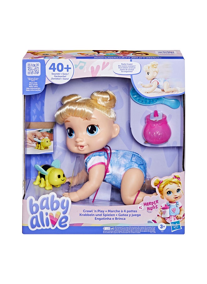 Crawl 'n Play Harper Hugs Electronic Crawling Baby Doll Set, 10.75 Inches