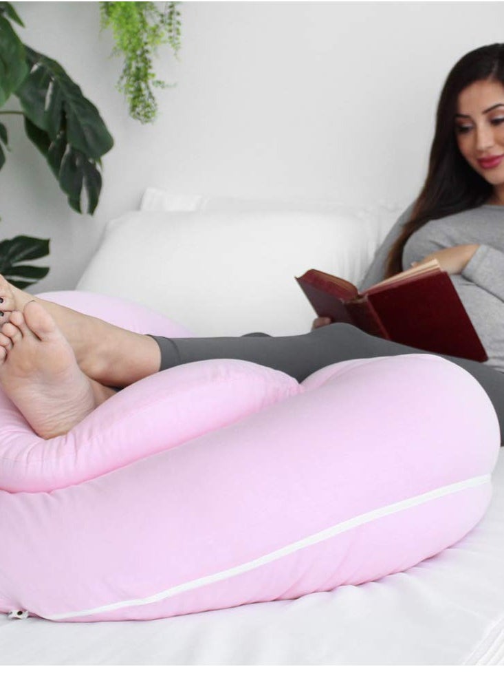 C-Shape Full Body Pillow | Pink Cooling Cover | Maternity & Pregnancy Support | Back, Belly & Leg Relief | Soft, Breathable & Ergonomic Design