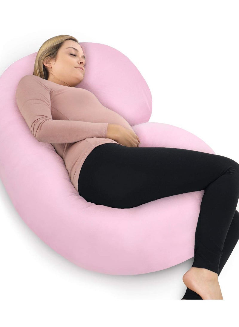 C-Shape Full Body Pillow | Pink Cooling Cover | Maternity & Pregnancy Support | Back, Belly & Leg Relief | Soft, Breathable & Ergonomic Design