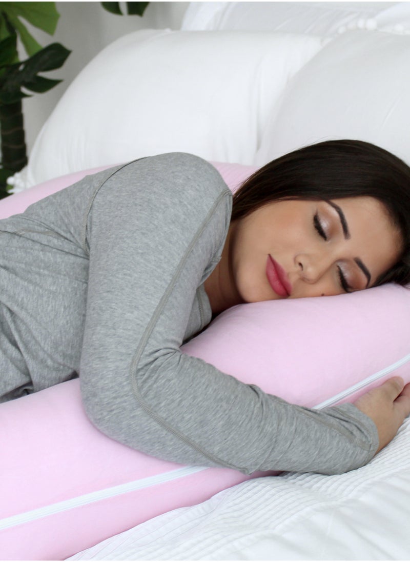 C-Shape Full Body Pillow | Pink Cooling Cover | Maternity & Pregnancy Support | Back, Belly & Leg Relief | Soft, Breathable & Ergonomic Design