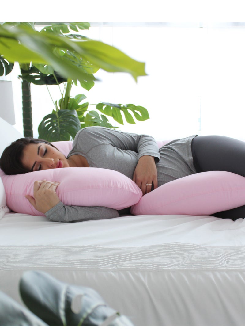 C-Shape Full Body Pillow | Pink Cooling Cover | Maternity & Pregnancy Support | Back, Belly & Leg Relief | Soft, Breathable & Ergonomic Design