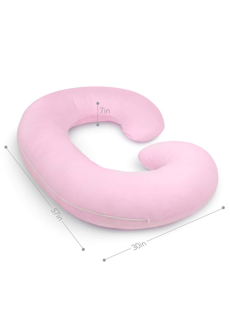 C-Shape Full Body Pillow | Pink Cooling Cover | Maternity & Pregnancy Support | Back, Belly & Leg Relief | Soft, Breathable & Ergonomic Design