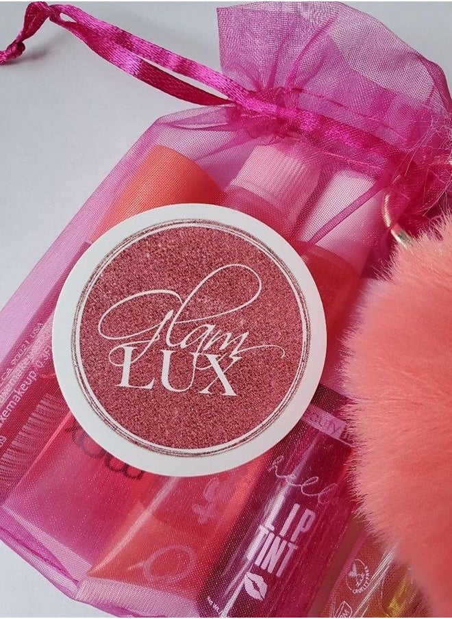 mystery bundle lip loss set of 4 lip gloss, lip stains, lippies, lipstick, lip polish girls/women lip gloss gift sets & pompom keychain