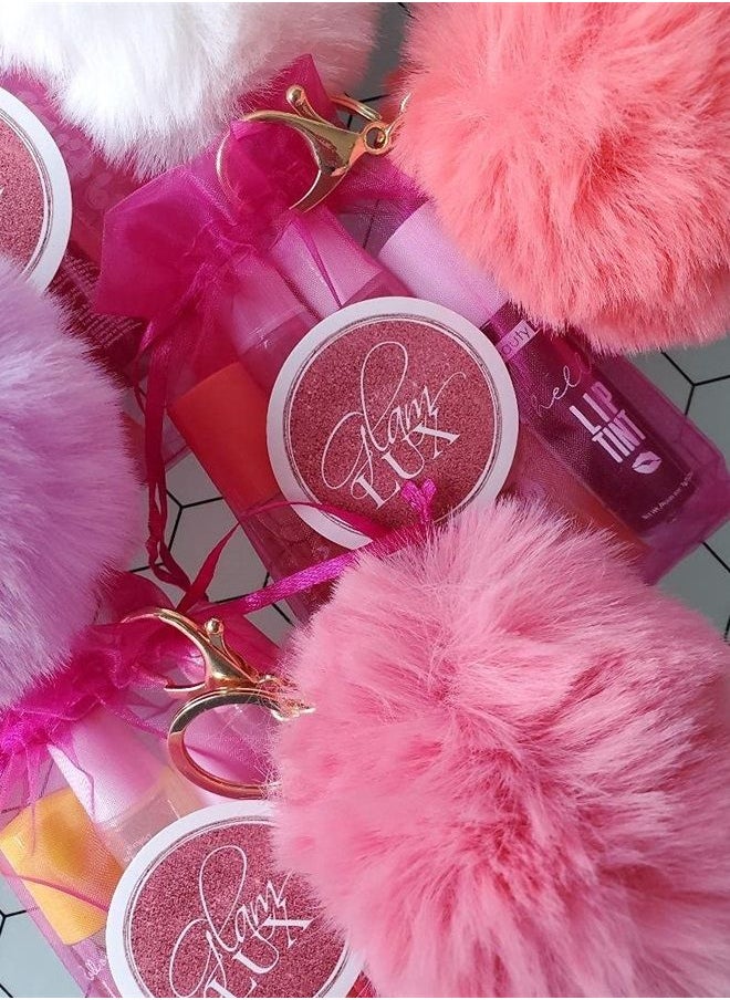 mystery bundle lip loss set of 4 lip gloss, lip stains, lippies, lipstick, lip polish girls/women lip gloss gift sets & pompom keychain