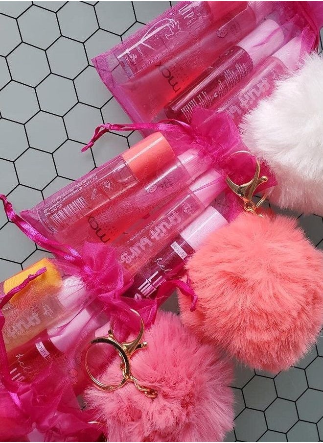 mystery bundle lip loss set of 4 lip gloss, lip stains, lippies, lipstick, lip polish girls/women lip gloss gift sets & pompom keychain