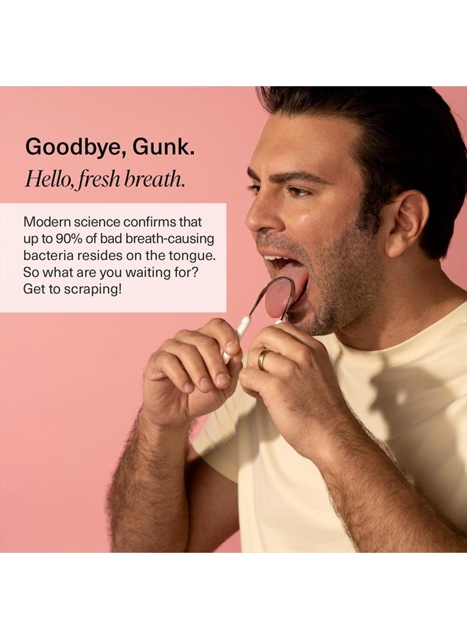 Tongue Scraper for Adults & Kids with Case - Stainless Steel Tongue Cleaner w/Linen Travel Pouch - Scrubber to Remove Tongue Buildup and Freshens Breath (Pack of 1)