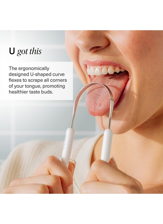 Tongue Scraper for Adults & Kids with Case - Stainless Steel Tongue Cleaner w/Linen Travel Pouch - Scrubber to Remove Tongue Buildup and Freshens Breath (Pack of 1)