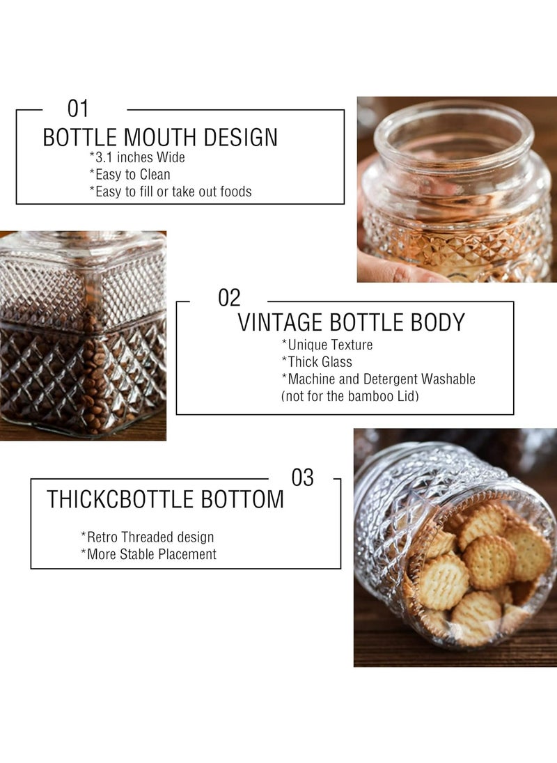Large Glass Storage Jars, 60 fl oz Glass Food Storage Containers with Bamboo Lids, Kitchen Containers Cereal Jars Decorative Jars for Candy Snacks Cookies Coffee Tea Nuts Sealed Glass Jars